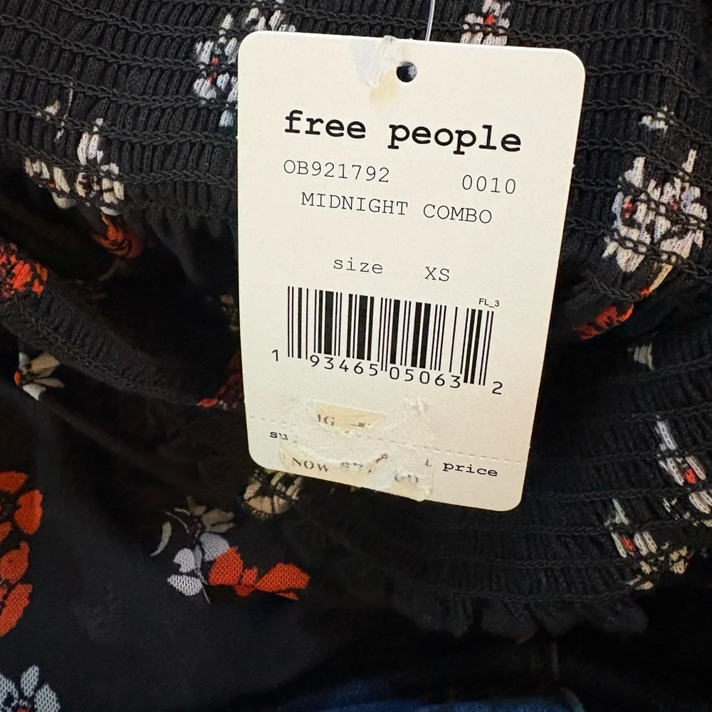 Free People Delta Dawn Midnight Combo Black Blouse with Red Floral Design NWT